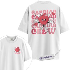 Alternative view of Personalized Cardiac Care Crew Shirt, Custom Name Heart Nurse Graphic Tee, Cardiology Nurse T-Shirt, Valentine's Day Gift for Cardiac Nurses, Comfort Colors Shirt 2-Sided