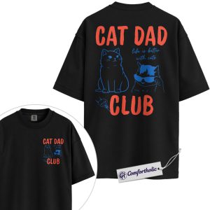 Alternative view of Cat Dad Club Shirt, Funny Cat Dad Graphic T-Shirt, Pet Lover Vintage Tee, Father’s Day Gift for Cat Dads, Comfort Colors Shirt 2-Sided