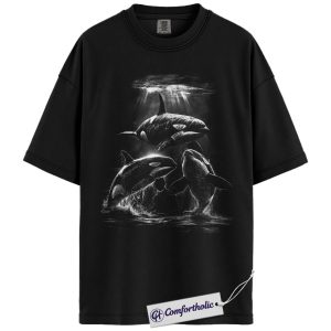 Alternative view of Orca Shirt, Killer Whale Graphic Tee, Ocean Animal Art T-Shirt, Dark Aesthetic Wildlife Gift, Comfort Colors Shirt