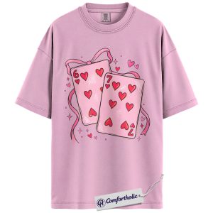 Valentine Heart Card Shirt, Playing Card Love Graphic T-Shirt, Cute Pink Aesthetic Tee, Romantic Valentine Gift for Her, Comfort Colors Shirt