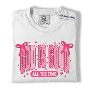 Alternative view of God Is Good Shirt, Faith-Based Christian Graphic Tee, Pink Bow Aesthetic Bible Verse T-Shirt, Inspirational Valentine Gift for Christian Women, Comfort Colors Shirt