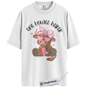 Alternative view of One Boujee Heifer Shirt, Cute Highland Cow Graphic Tee, Funny Girly Animal T-Shirt, Valentine’s Day Gift for Her, Comfort Colors Shirt