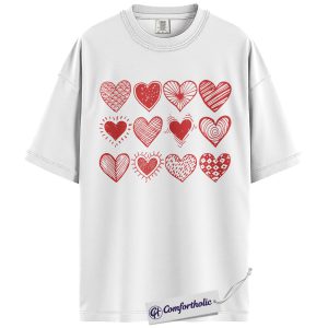 Alternative view of Heart Pattern Shirt, Valentine Heart Graphic Tee, Cute Hand Drawn Hearts T-Shirt, Valentine’s Day Outfit & Gift for Women, Comfort Colors Shirt
