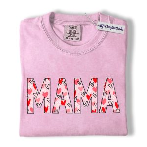 Mama Valentine Shirt, Heart Pattern Mama Graphic Tee, Cute Mom Valentine T-Shirt, Valentine's Day Gift for Moms, Comfort Colors Shirt