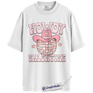 Alternative view of Howdy Valentine Shirt, Cowgirl Disco Heart Graphic Tee, Western Valentine T-Shirt, Cute Valentine's Day Gift for Women, Comfort Colors Shirt