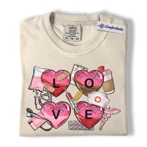 Nurse Love Valentine Shirt, Cute Medical Heart Graphic Tee, Healthcare Worker Valentine T-Shirt, Sweet Gift for Nurses, Comfort Colors Shirt