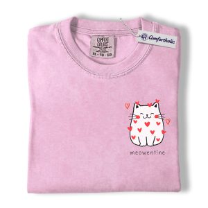 Meowentine Cat Shirt, Cute Valentine Kitty Graphic Tee, Minimal Aesthetic Cat Lover T-Shirt, Sweet Gift for Cat Moms, Comfort Colors Shirt