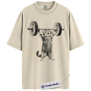 Cat Weightlifting Shirt, Funny Cat Gym Graphic Tee, Workout Fitness Cat T-Shirt, Cute Gift for Cat and Gym Lovers, Comfort Colors Shirt