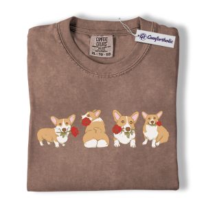 Corgi Valentine Shirt, Cute Corgi Rose Graphic T-Shirt, Dog Lover Illustration Tee, Valentine Gift for Corgi Lovers, Comfort Colors Shirt