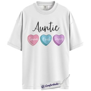 Alternative view of Personalized Auntie Valentine Shirt with Kids’ Names, Heart Graphic Tee, Family T-Shirt, Custom Gift for Aunt, Comfort Colors Shirt