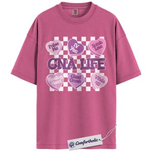 CNA Life Shirt, CNA Valentine Candy Heart Graphic T-Shirt, Cute Healthcare Worker Tee, Valentine's Day Gift for Nursing Assistants, Comfort Colors Shirt