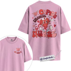 Personalized Cupid’s Favorite Nurse Shirt, Cute Nurse Valentine Graphic Tee, Custom Name Medical Worker T-Shirt, Valentine’s Day Gift for Healthcare Workers, Comfort Colors Shirt
