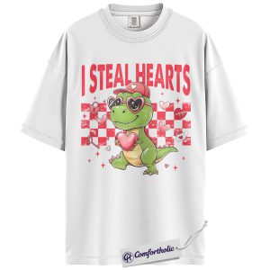 Alternative view of I Steal Hearts Shirt, Cute Valentine Dinosaur Graphic Tee, Funny Love Dino T-Shirt, Valentine's Day Gift, Comfort Colors Shirt