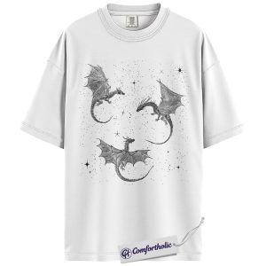 Alternative view of Celestial Dragon Shirt, Fantasy Gold Line Art Graphic Tee, Mythical Dragon Aesthetic T-Shirt, Gift for Fantasy Lovers & Bookish Readers, Comfort Colors Shirt