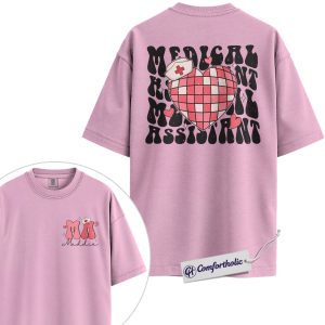 Personalized Medical Assistant Valentine Shirt, Custom Name MA Heart Graphic T-Shirt, Cute Healthcare Aesthetic Tee, Gift for Medical Assistants, Comfort Colors Shirt
