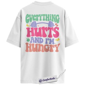 Alternative view of Funny Gym Shirt, Retro Weightlifting Graphic Tee, Everything Hurts And I'm Hungry T-Shirt, Gift for Gym Lovers Lifters, Comfort Colors Shirt