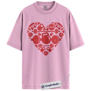 Gym Valentine Shirt, Barbell Kettlebell Heart Graphic Tee, Fitness Lover Workout T-Shirt, Valentine Gift for Gym Girls & Weightlifters, Comfort Colors Shirt
