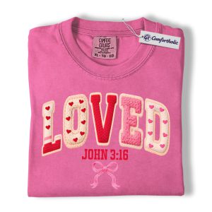 John 3:16 Loved Shirt, Coquette Heart Bow Graphic Tee, Christian Valentine T-Shirt, Faith Gift for Women & Church Girls, Comfort Colors Shirt