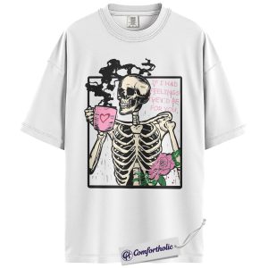 Alternative view of Funny Skeleton Valentine Shirt, Gothic Coffee Skeleton Graphic Tee, Sarcastic Anti Love T-Shirt, Cute Valentine Gift for Her, Comfort Colors Shirt
