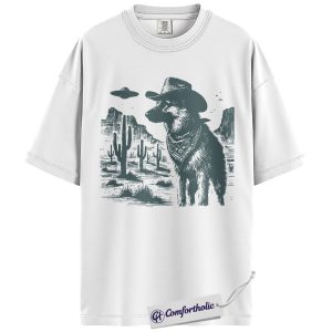 Alternative view of German Shepherd Cowboy Shirt, Vintage Western UFO Graphic Tee, Funny Alien Dog Lover T-Shirt, Gift for German Shepherd Owners, Comfort Colors Shirt