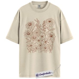 Wildflower Bouquet Shirt, Minimalist Line Art Graphic Tee, Botanical Floral Outline T-Shirt, Gift for Women & Flower Lovers, Comfort Colors Shirt