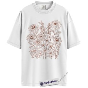 Alternative view of Wildflower Bouquet Shirt, Minimalist Line Art Graphic Tee, Botanical Floral Outline T-Shirt, Gift for Women & Flower Lovers, Comfort Colors Shirt