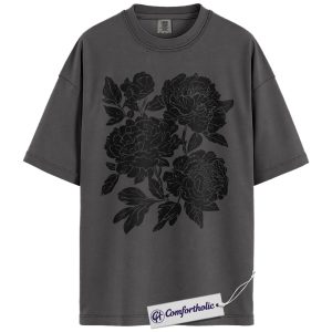 Peony Flower Shirt, Linocut Floral Graphic Tee, Peonies & Ranunculus T-Shirt, Gift for Flower Lovers & Gardeners, Comfort Colors Shirt
