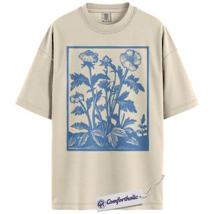 Wildflower Shirt, Vintage Linocut Floral Graphic Tee, Botanical Garden T-Shirt, Gift for Flower Lovers & Gardeners, Comfort Colors Shirt