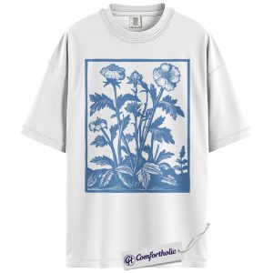 Alternative view of Wildflower Shirt, Vintage Linocut Floral Graphic Tee, Botanical Garden T-Shirt, Gift for Flower Lovers & Gardeners, Comfort Colors Shirt