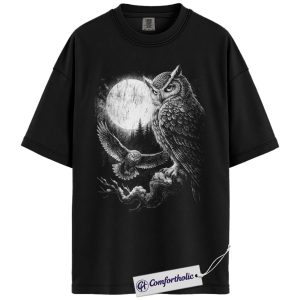 Moon Owl Shirt, Vintage Night Wildlife Graphic Tee, Owl Lover Nature T-Shirt, Gift for Bird Lovers, Comfort Colors Shirt