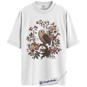 Alternative view of Floral Owl Shirt, Vintage Botanical Graphic Tee, Cottagecore Nature Lover T-Shirt, Gift for Owl Lovers, Comfort Colors Shirt
