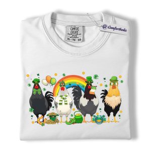 Alternative view of St Patrick’s Day Chicken Shirt, Funny Farm Animal Rooster Graphic Tee, Lucky Shamrock Rainbow T-Shirt, St Patricks Day Gift for Chicken Lovers, Comfort Colors Shirt