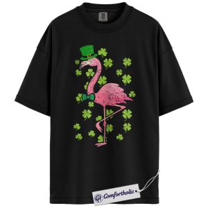 St Patricks Flamingo Shirt, Funny Shamrock Flamingo Graphic Tee, St Patrick’s Day Party T-Shirt, Gift for Women & Animal Lovers, Comfort Colors Shirt