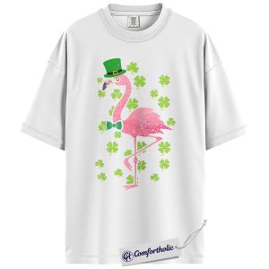 Alternative view of St Patricks Flamingo Shirt, Funny Shamrock Flamingo Graphic Tee, St Patrick’s Day Party T-Shirt, Gift for Women & Animal Lovers, Comfort Colors Shirt