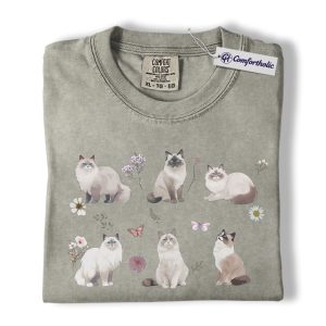 Ragdoll Cat Shirt, Cute Floral Cat Graphic Tee, Ragdoll Mom T-Shirt, Gift for Cat Lovers & Pet Moms, Comfort Colors Shirt