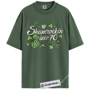 Shamrockin Into 70 Shirt, Funny St Patrick’s Day Graphic Tee, 70th Birthday Irish Shamrock T-Shirt, Gift for Men & Women, Comfort Colors Shirt