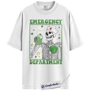 Alternative view of Emergency Department Nurse Shirt, St Patrick’s Day Skeleton Graphic Tee, Funny ER Nurse T-Shirt, Gift for Nurses & RNs, Comfort Colors Shirt