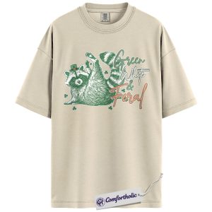 Green White & Feral Raccoon Shirt, Funny St Patrick’s Day Graphic Tee, Irish Raccoon Lover T-Shirt, St Paddy’s Day Gift for Animal Lovers, Comfort Colors Shirt