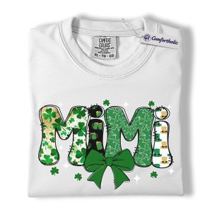 Alternative view of St Patrick’s Day Mimi Shirt, Cute Shamrock Bow Graphic Tee, Irish Grandma Lucky T-Shirt, St Paddy’s Day Gift for Mimi, Comfort Colors Shirt