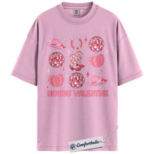Howdy Valentine Shirt, Pink Western Cowgirl Disco Graphic Tee, Country Rodeo Lover T-Shirt, Valentine’s Day Gift for Cowgirls, Comfort Colors Shirt