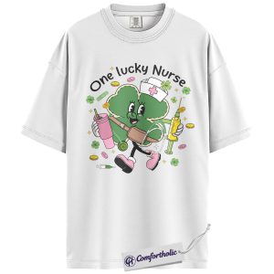 Alternative view of St Patrick’s Day Nurse Shirt, Cute Shamrock Nurse Graphic Tee, One Lucky Nurse T-Shirt, Funny St Paddy’s Gift for Nurses, Comfort Colors Shirt