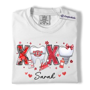 Alternative view of XOXO Dental Hygienist Shirt, Valentine Dentist Graphic Tee, Tooth Braces Dental Lover T-Shirt, Gift for Hygienists & Dental Assistants, Comfort Colors Shirt