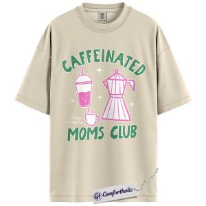 Caffeinated Moms Club Shirt, Cute Coffee Icons Graphic Tee, Funny Mom Life Caffeine T-Shirt, Mother’s Day Gift for Moms, Comfort Colors Shirt