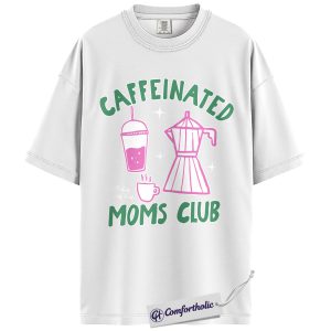 Alternative view of Caffeinated Moms Club Shirt, Cute Coffee Icons Graphic Tee, Funny Mom Life Caffeine T-Shirt, Mother’s Day Gift for Moms, Comfort Colors Shirt
