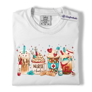 Alternative view of Valentine Nurse Fuel Shirt, Cute Medical Coffee Drinks Graphic Tee, RN CNA Coffee Lover T-Shirt, Funny Valentine Gift for Nurses, Comfort Colors Shirt
