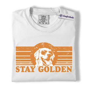 Alternative view of Stay Golden Shirt, Retro Golden Retriever Graphic Tee, Dog Lover Pet Mom T-Shirt, Gift for Golden Retriever Owners, Comfort Colors Shirt