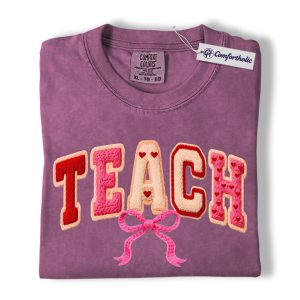 Teacher Valentine Shirt, Chenille Patch Heart Graphic Tee, Cute Teacher T-Shirt, Valentine Gift for Teachers, Comfort Colors Shirt