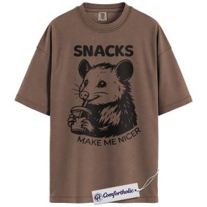Funny Opossum Shirt, Snacks Make Me Nicer Graphic Tee, Cute Possum Lover T-Shirt, Gift for Animal Lovers, Comfort Colors Shirt
