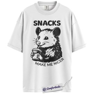 Alternative view of Funny Opossum Shirt, Snacks Make Me Nicer Graphic Tee, Cute Possum Lover T-Shirt, Gift for Animal Lovers, Comfort Colors Shirt