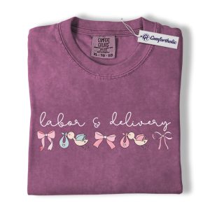 Labor & Delivery Nurse Shirt, Cute Stork Baby Bow Graphic Tee, L&D OB RN T-Shirt, Gift for Labor and Delivery Nurses, Comfort Colors Shirt